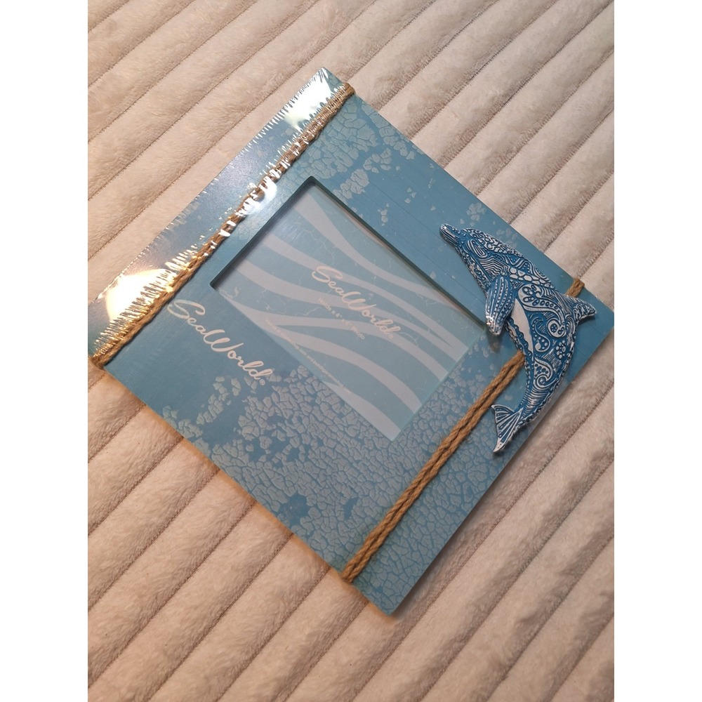 SeaWorld  Dolpin Beach 4X6‎ Photo Picture Frame Wood Rope Mosaic NEW